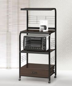 1pc Black Brown Kitchen Cart Open Shelves Metal Frame