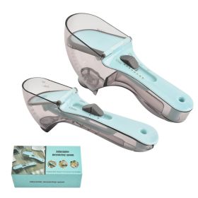 2pcs Adjustable Measuring Cups And Spoons; Plastic Scoop Measuring Cup With Magnetic; For Dry And Liquid Ingredient; Kitchen Tools (Color: Light Blue)